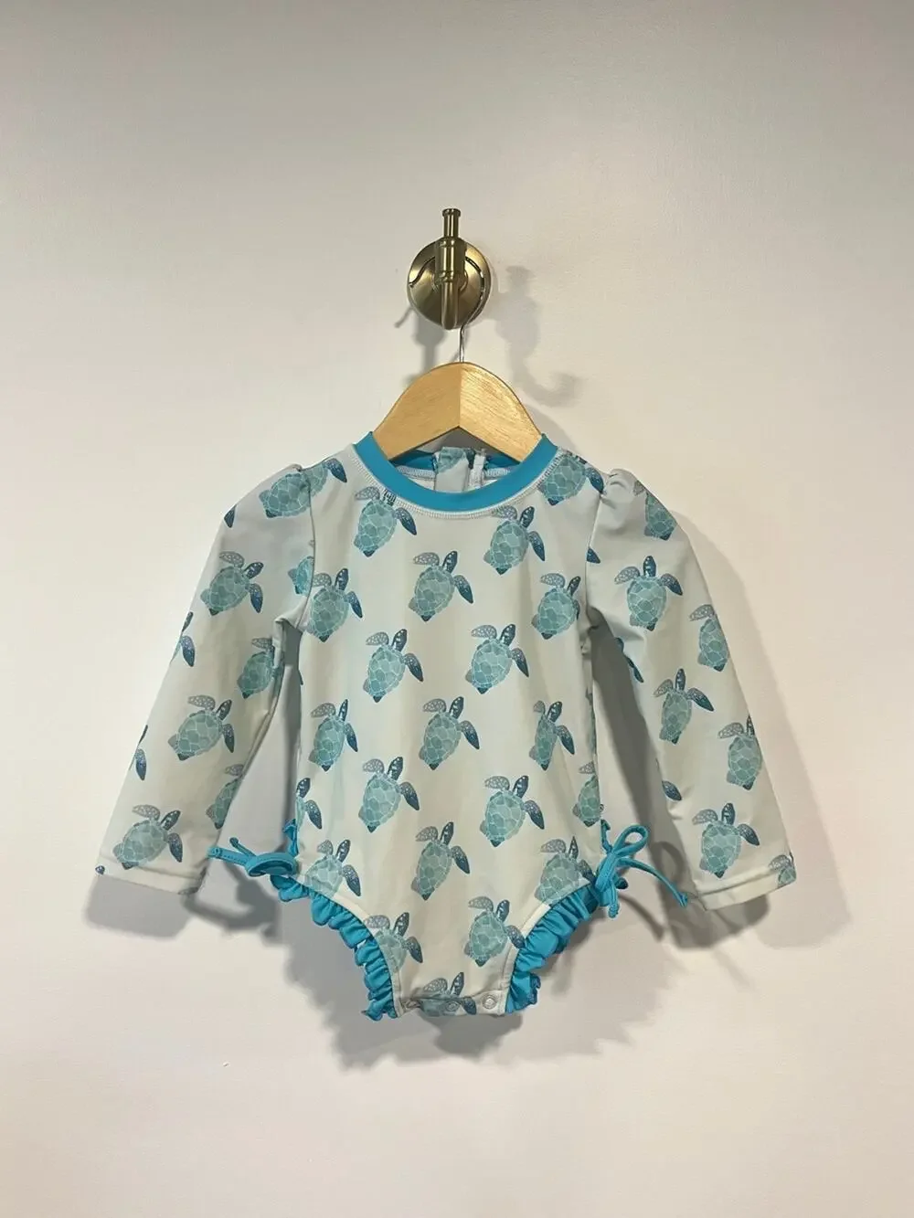 Caden Lane Tropical Turtles Blue Long Sleeve Rashguard Swimsuit Ruffles 2T